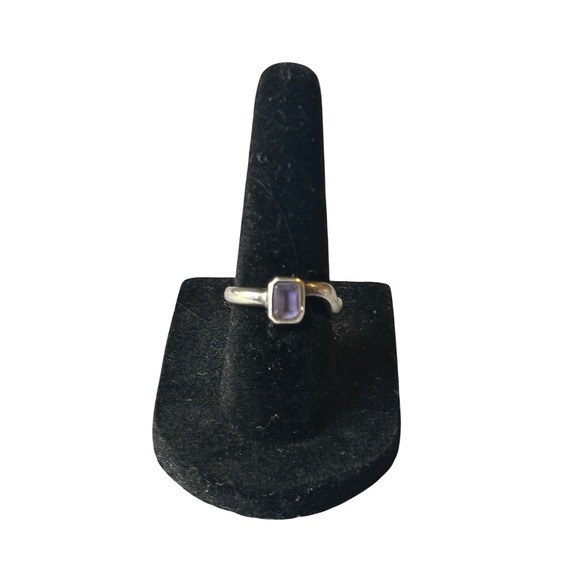 Sterling Silver Ring with Rectangular Purple Stone Amethyst OROMA signed Size 6 - Picture 1 of 5